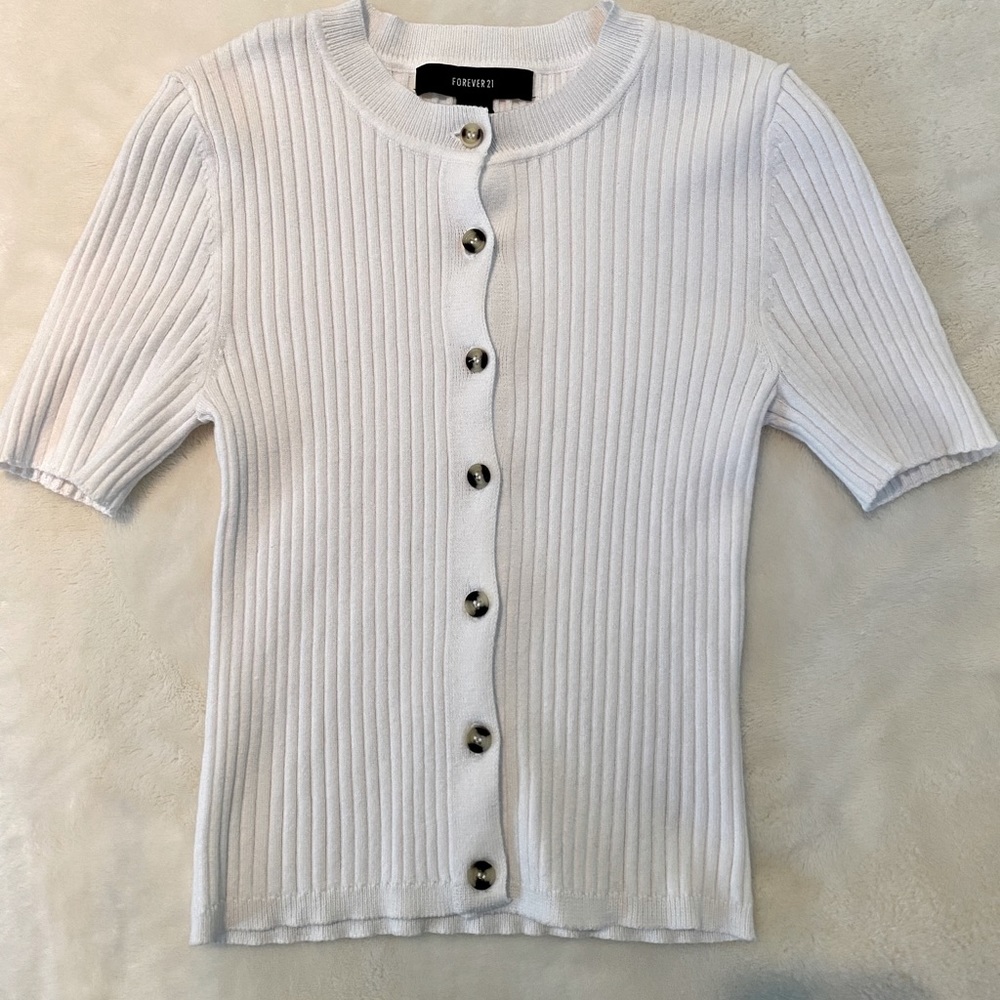 forever 21, white button down sweater